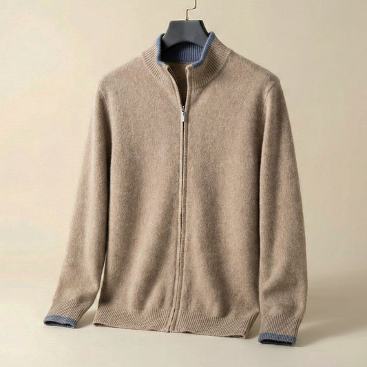 Herren Strickjacke Stehkragen Reißverschluss Schwarz - Eveloria