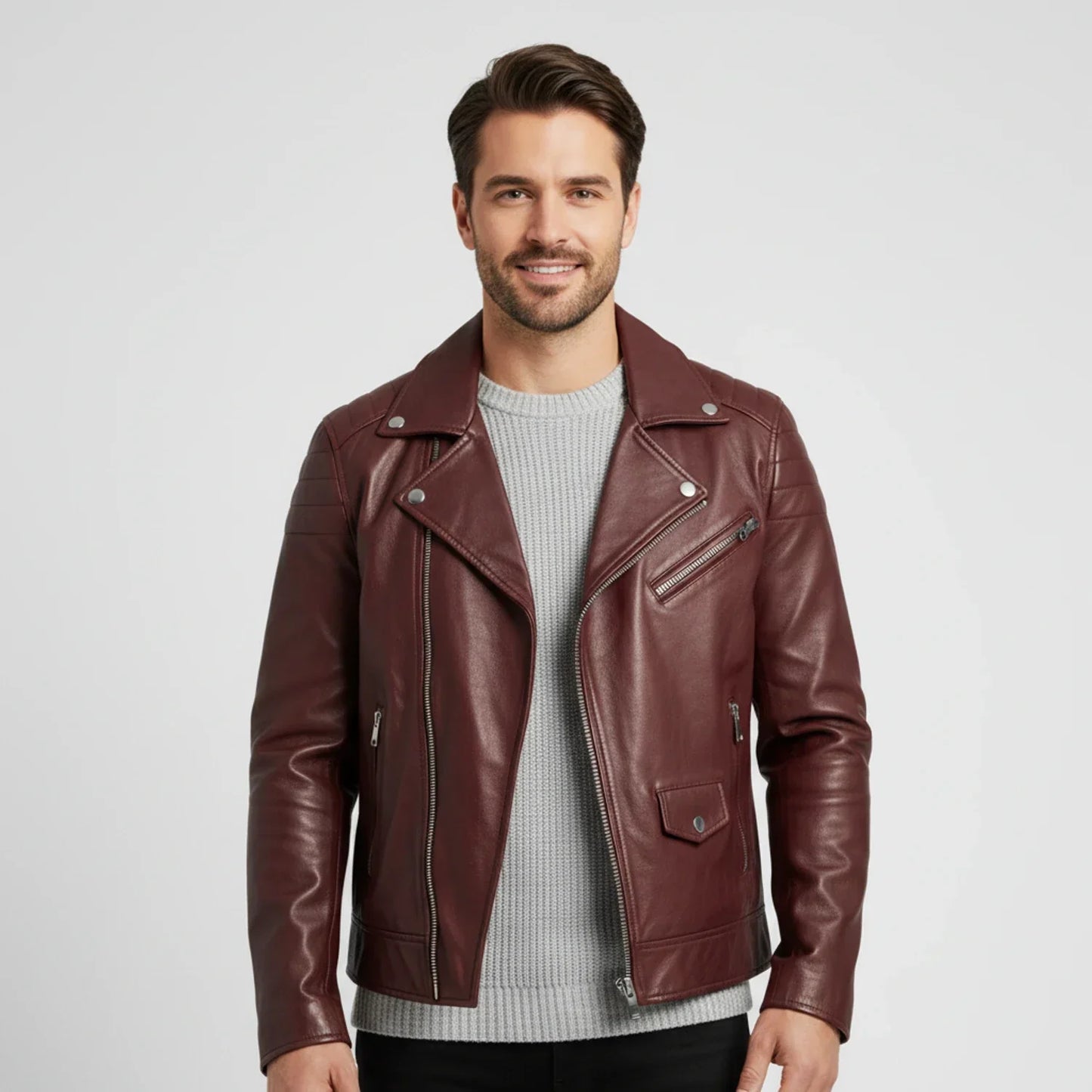Herren Lederjacke Winter Zip-Up
