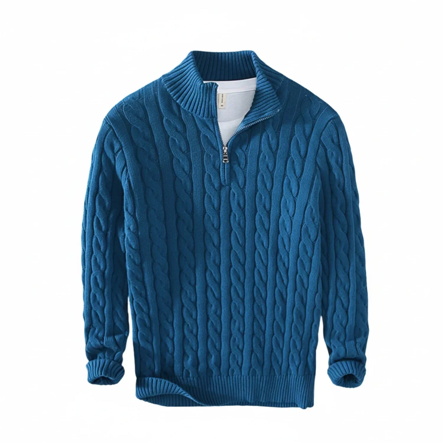 Herren Zopfmuster Pullover Halb-Reißverschluss