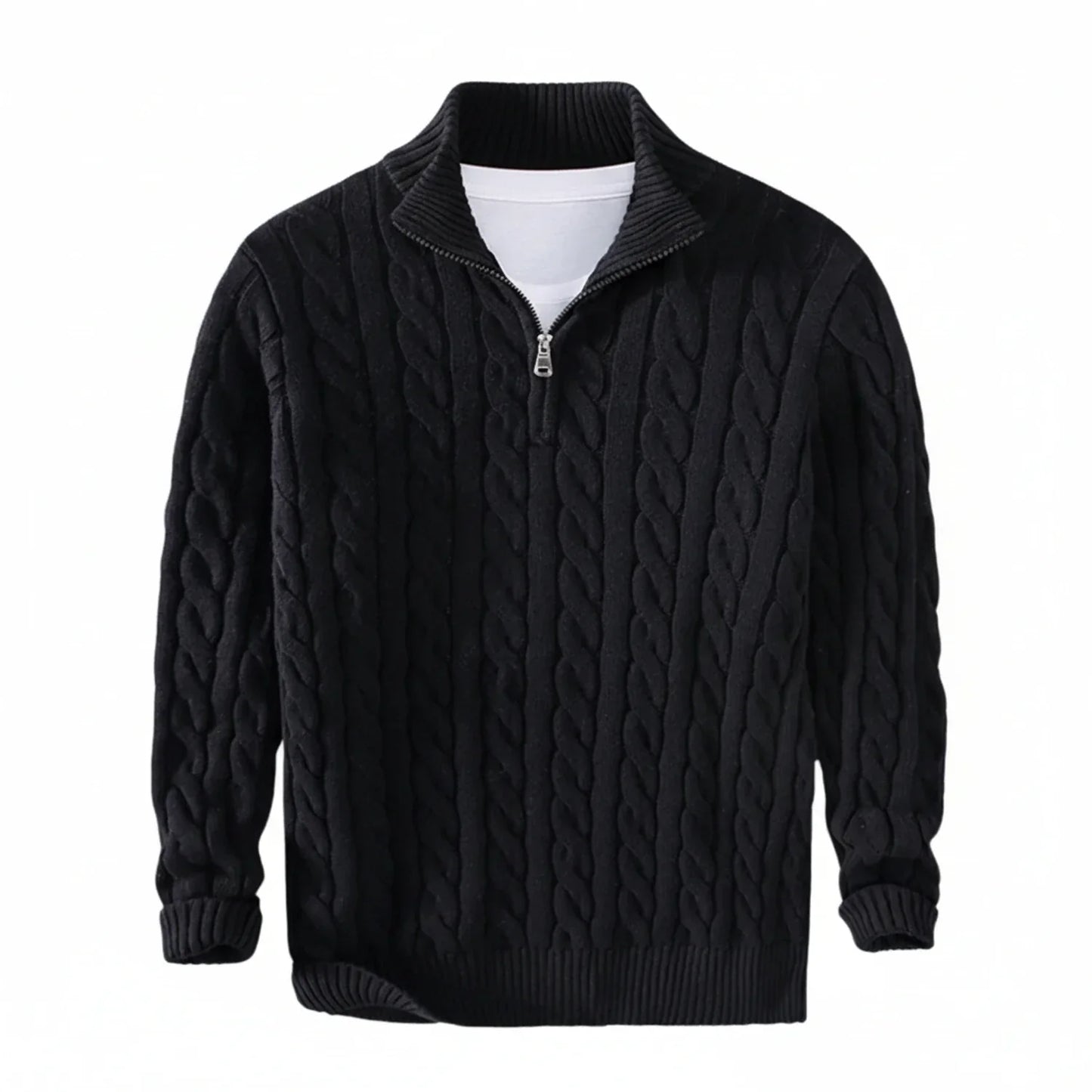 Herren Zopfmuster Pullover Halb-Reißverschluss
