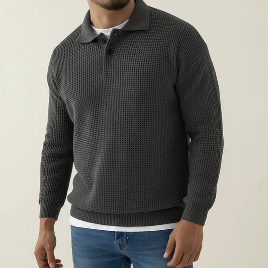 Herren Strukturierter Pullover Knopfkragen - Eveloria