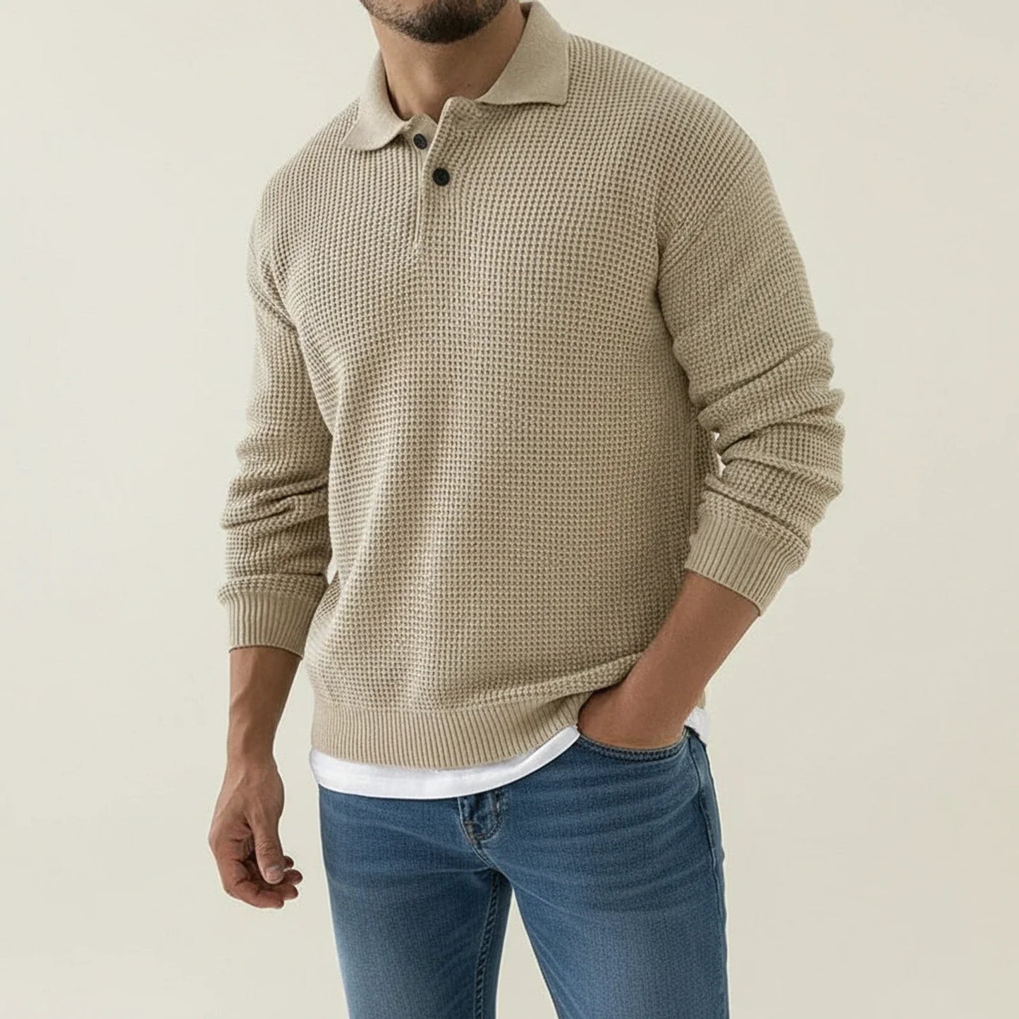 Herren Strukturierter Pullover Knopfkragen