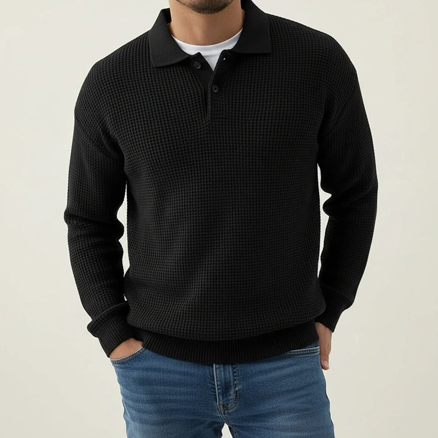 Herren Strukturierter Pullover Knopfkragen
