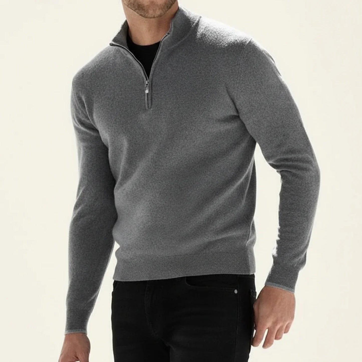 Herren Langarmpullover Halb-Reißverschluss