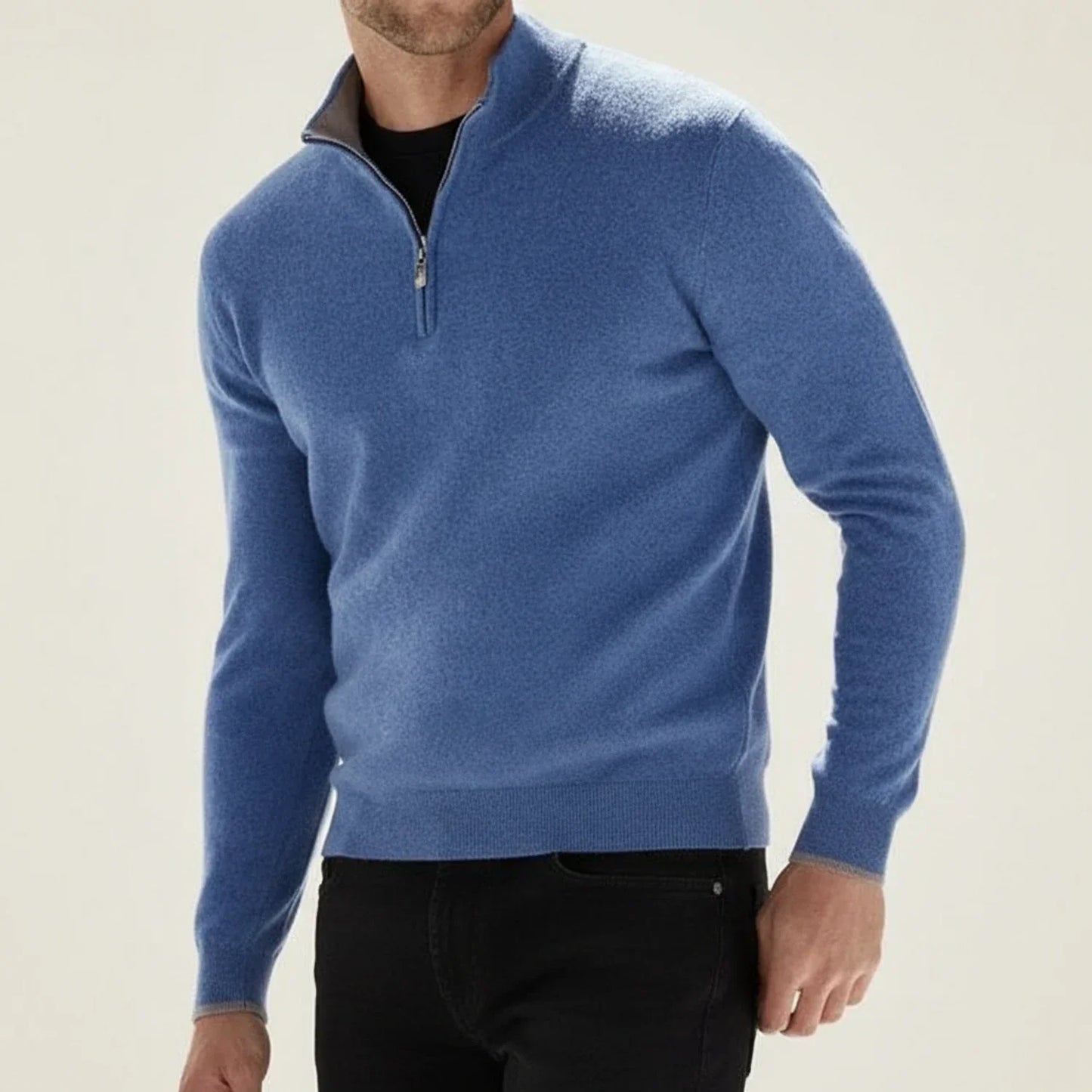Herren Langarmpullover Halb-Reißverschluss - Eveloria