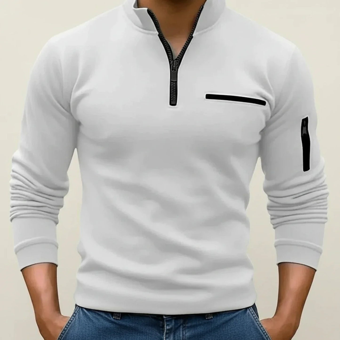 Herren Langarmpullover Viertelreißverschluss