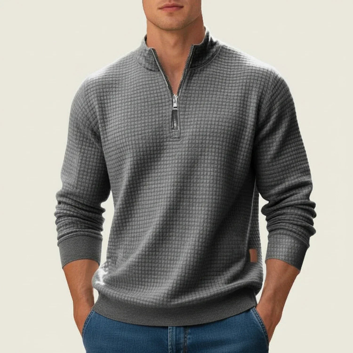 Herren Strukturierter Pullover Viertelreißverschluss - Eveloria
