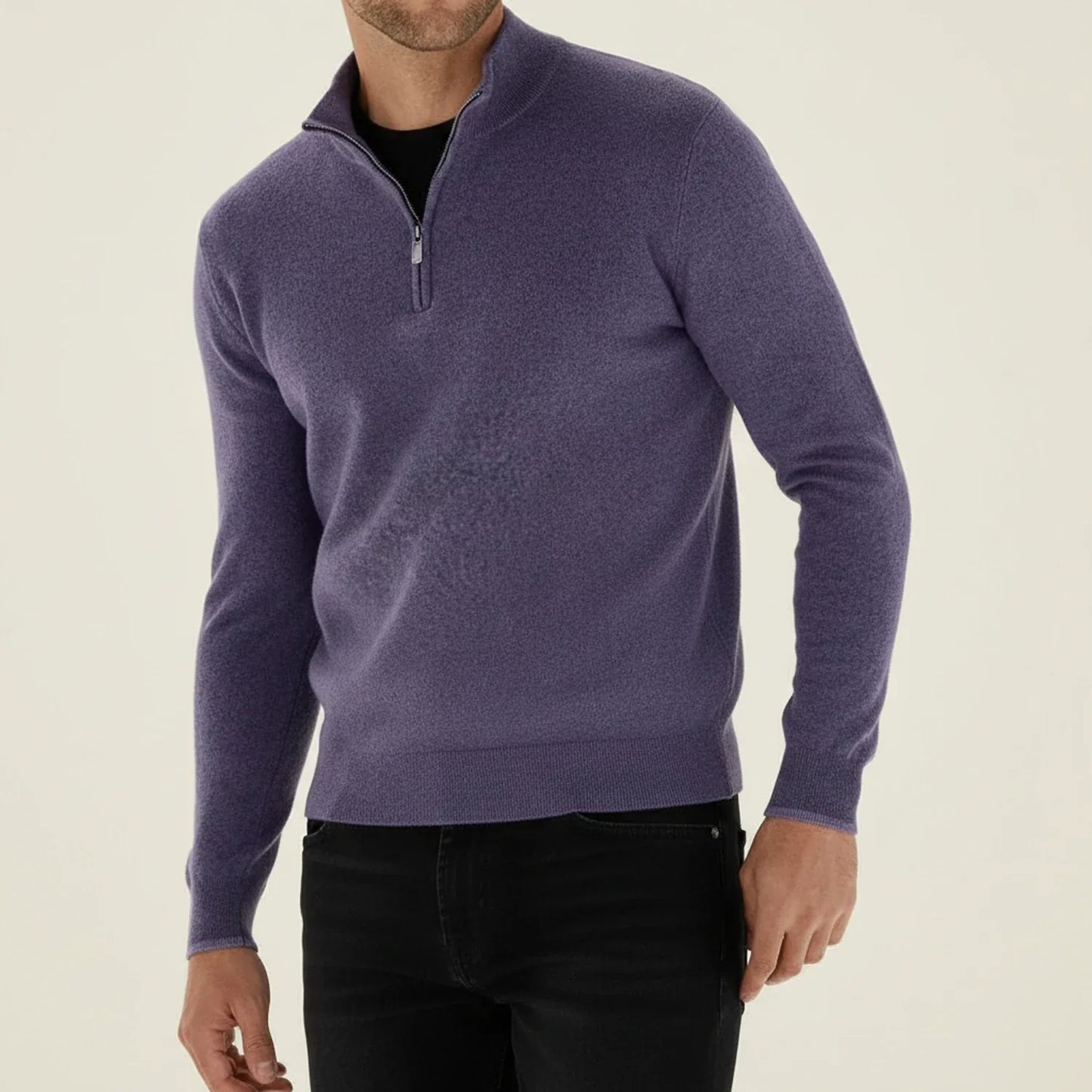 Herren Langarmpullover Halb-Reißverschluss