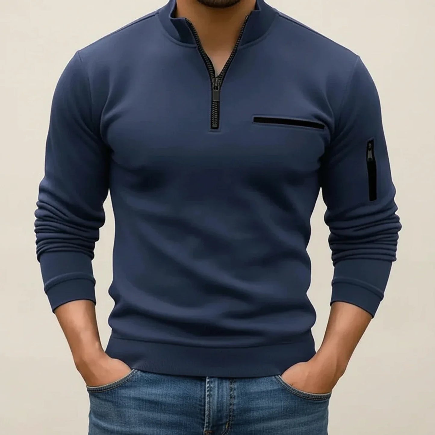Herren Langarmpullover Viertelreißverschluss