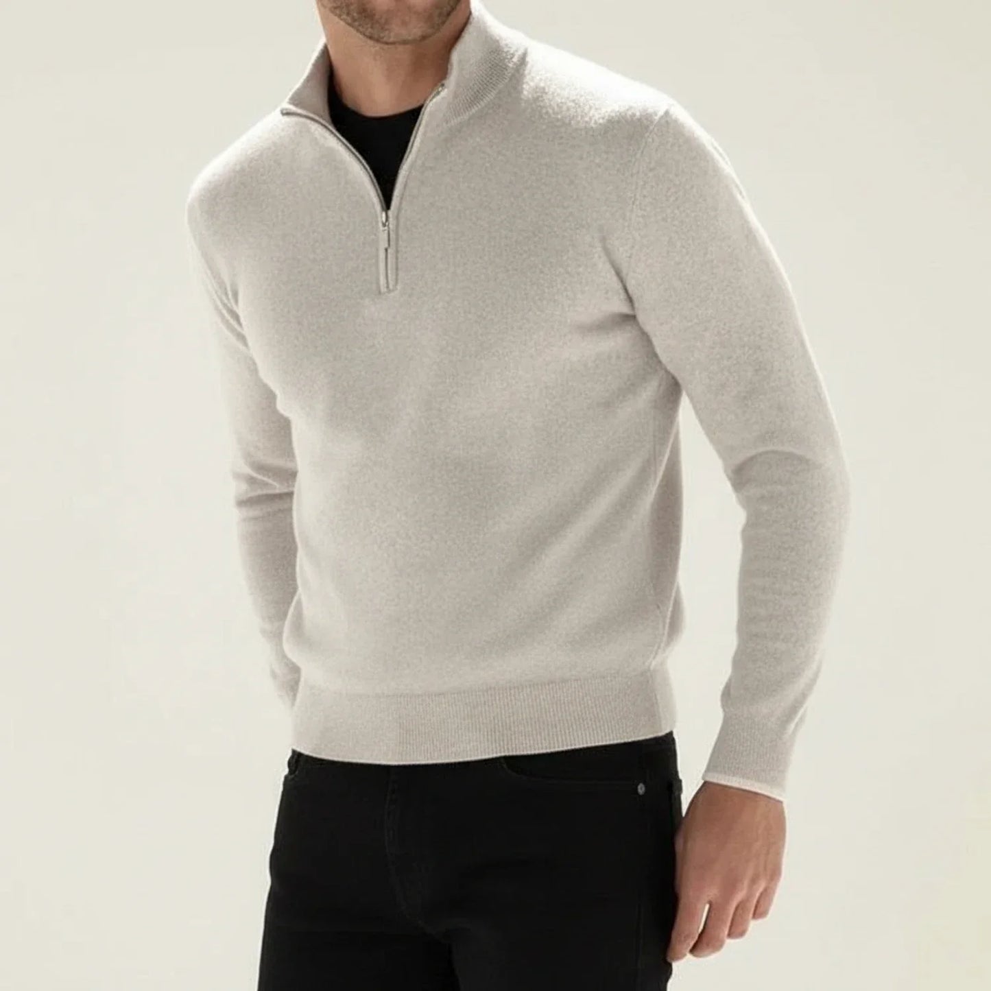 Herren Langarmpullover Halb-Reißverschluss