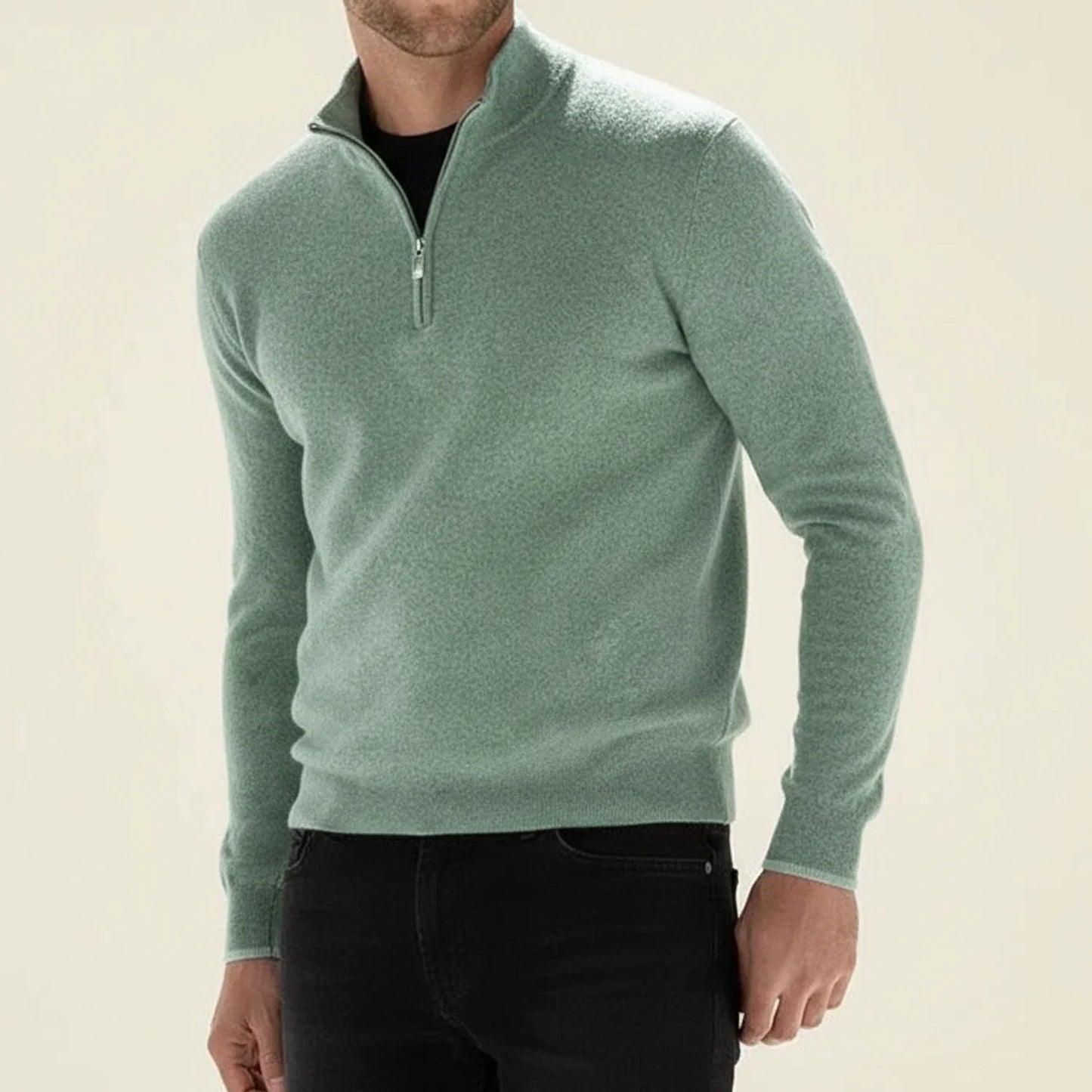 Herren Langarmpullover Halb-Reißverschluss