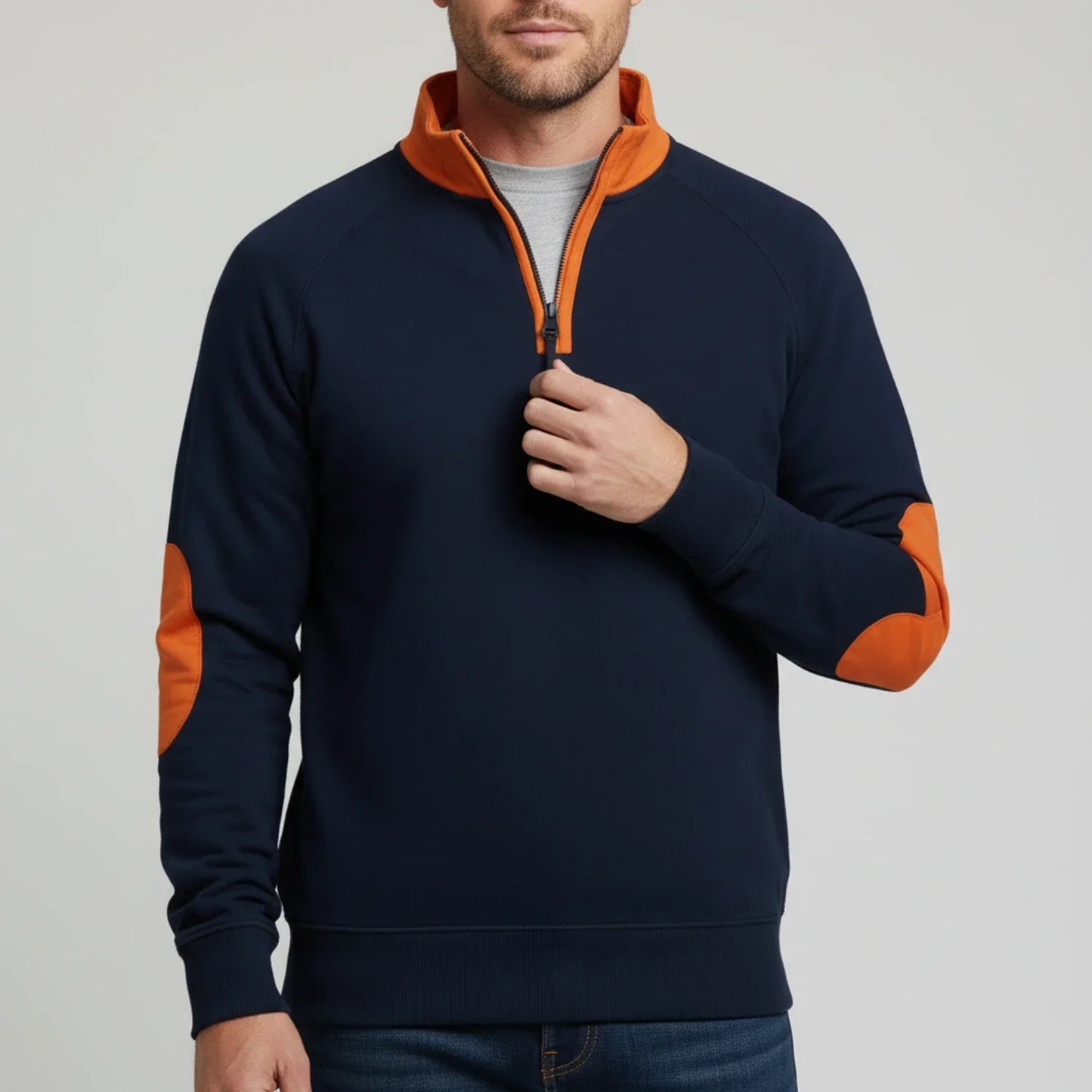 Herren Kontrastpullover Viertelreißverschluss