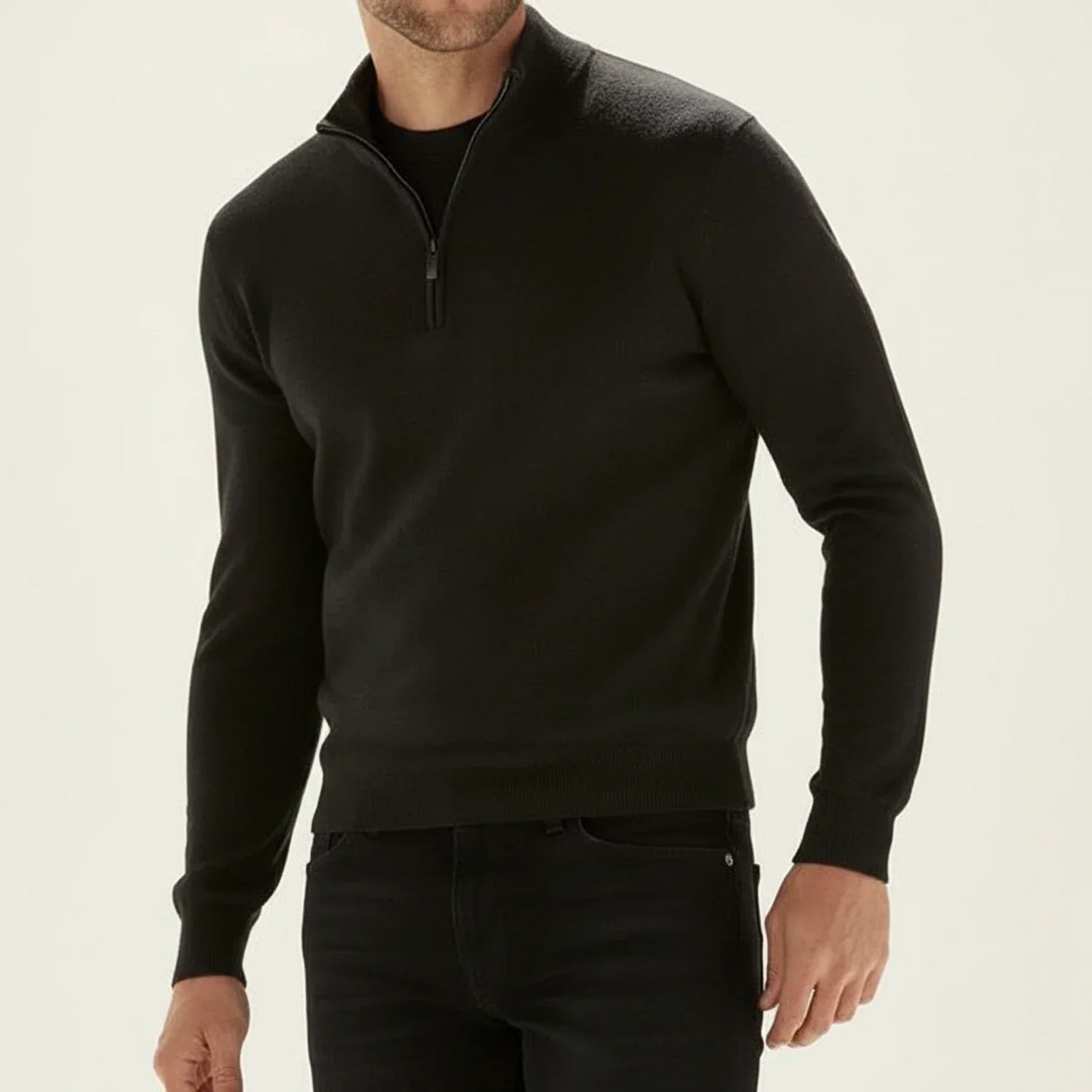 Herren Langarmpullover Halb-Reißverschluss
