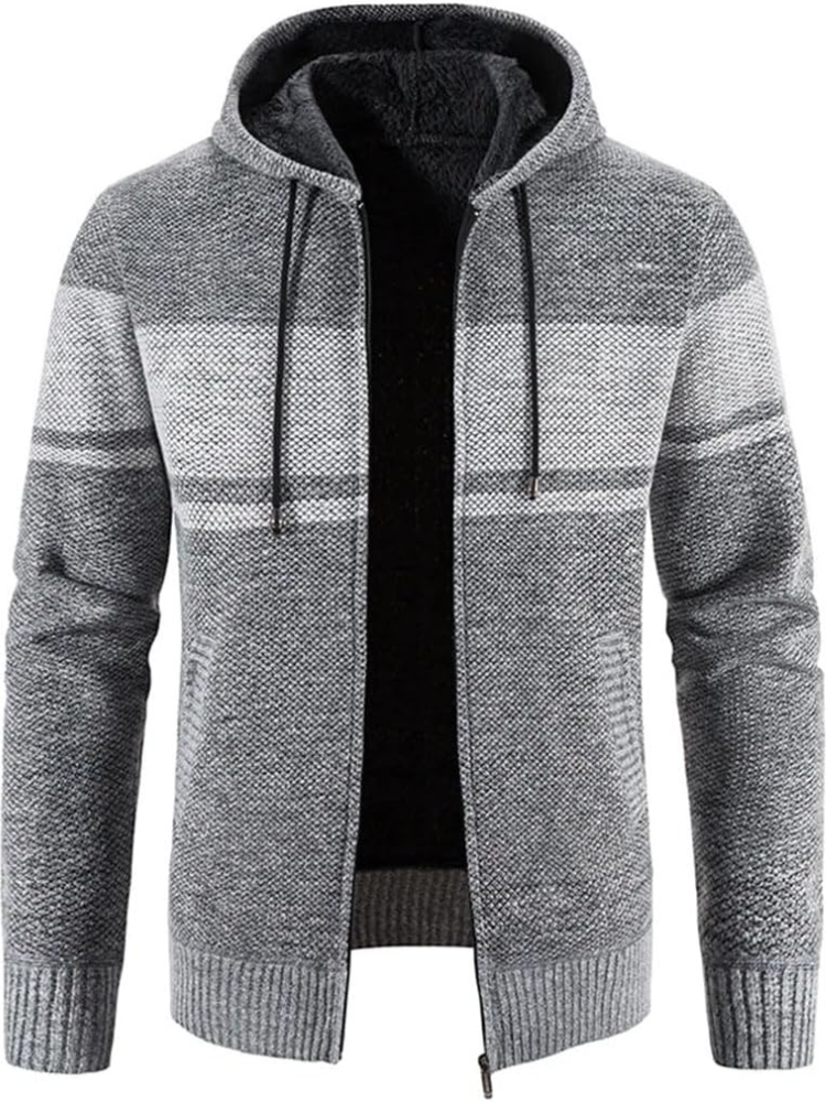 Herren Winter-Kapuzenjacke Reißverschluss Streifen
