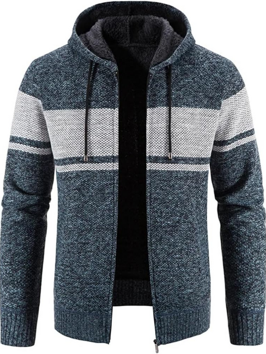 Herren Winter-Kapuzenjacke Reißverschluss Streifen Schwarz - Eveloria