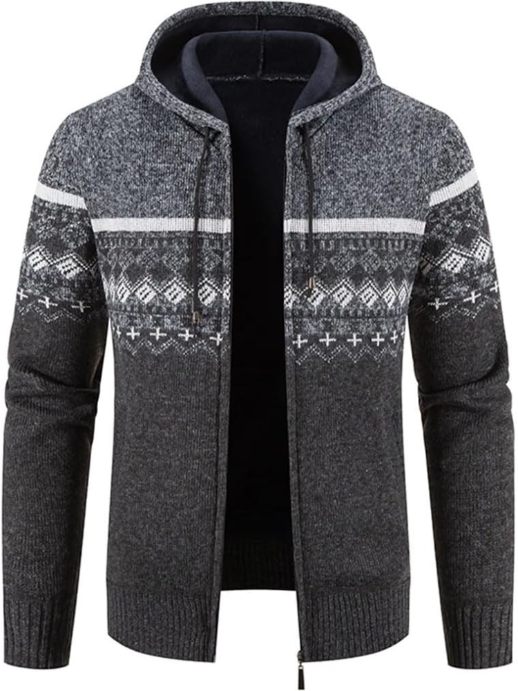 Herren Winter-Kapuzenjacke Reißverschluss Streifen