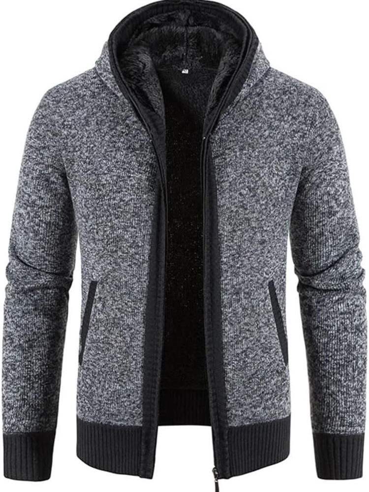 Herren Winter-Kapuzenjacke Reißverschluss Streifen
