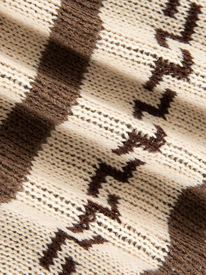 Herren Strickjacke Muster Schalkragen Beige