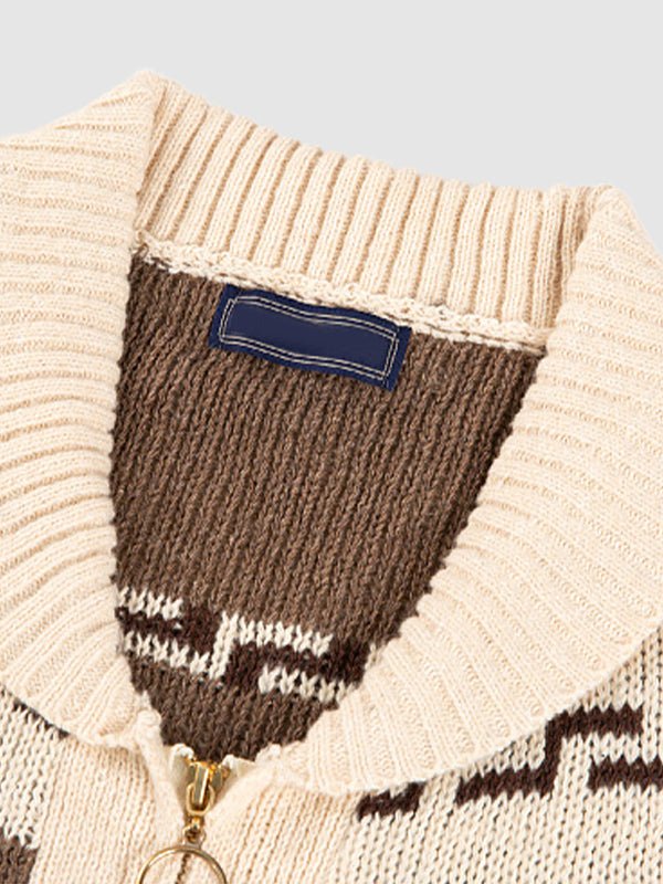 Herren Strickjacke Muster Schalkragen Beige