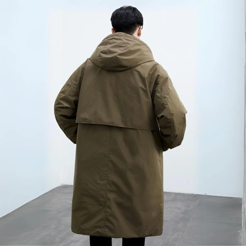 Herren Trenchcoat Lang Wasserdicht Warm Wetterfest Mit Kapuze