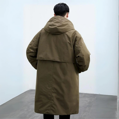 Herren Trenchcoat Lang Wasserdicht Warm Wetterfest Mit Kapuze