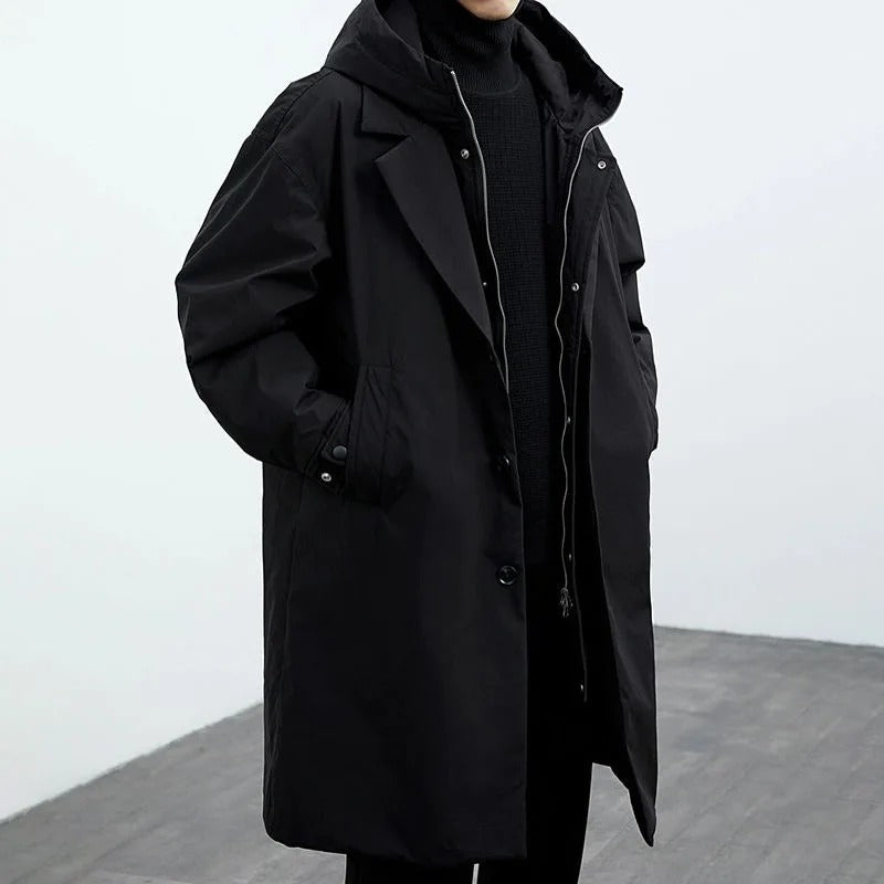 Herren Trenchcoat Lang Wasserdicht Warm Wetterfest Mit Kapuze
