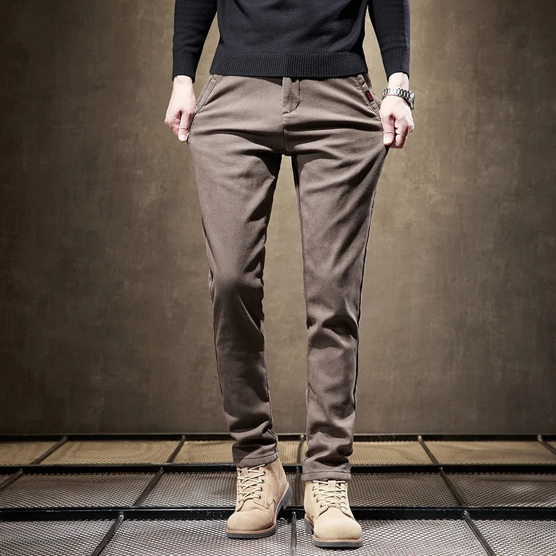 Herren Cordhose Slim Fit Fleece-Futter Braun