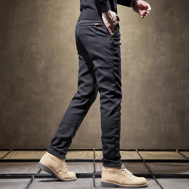 Herren Cordhose Slim Fit Fleece-Futter Braun