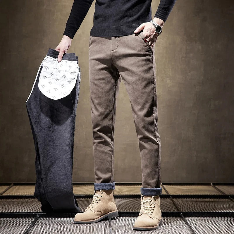 Herren Cordhose Slim Fit Fleece-Futter Braun