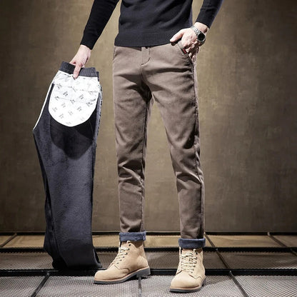 Herren Cordhose Slim Fit Fleece-Futter Braun