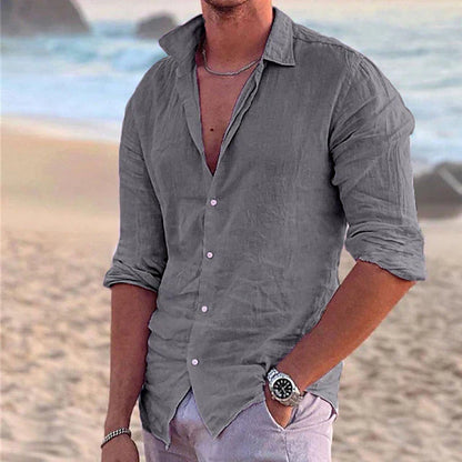 Herren Leinenhemd Leichtes Sommerhemd Baumwoll-Leinen-Mix Weiß