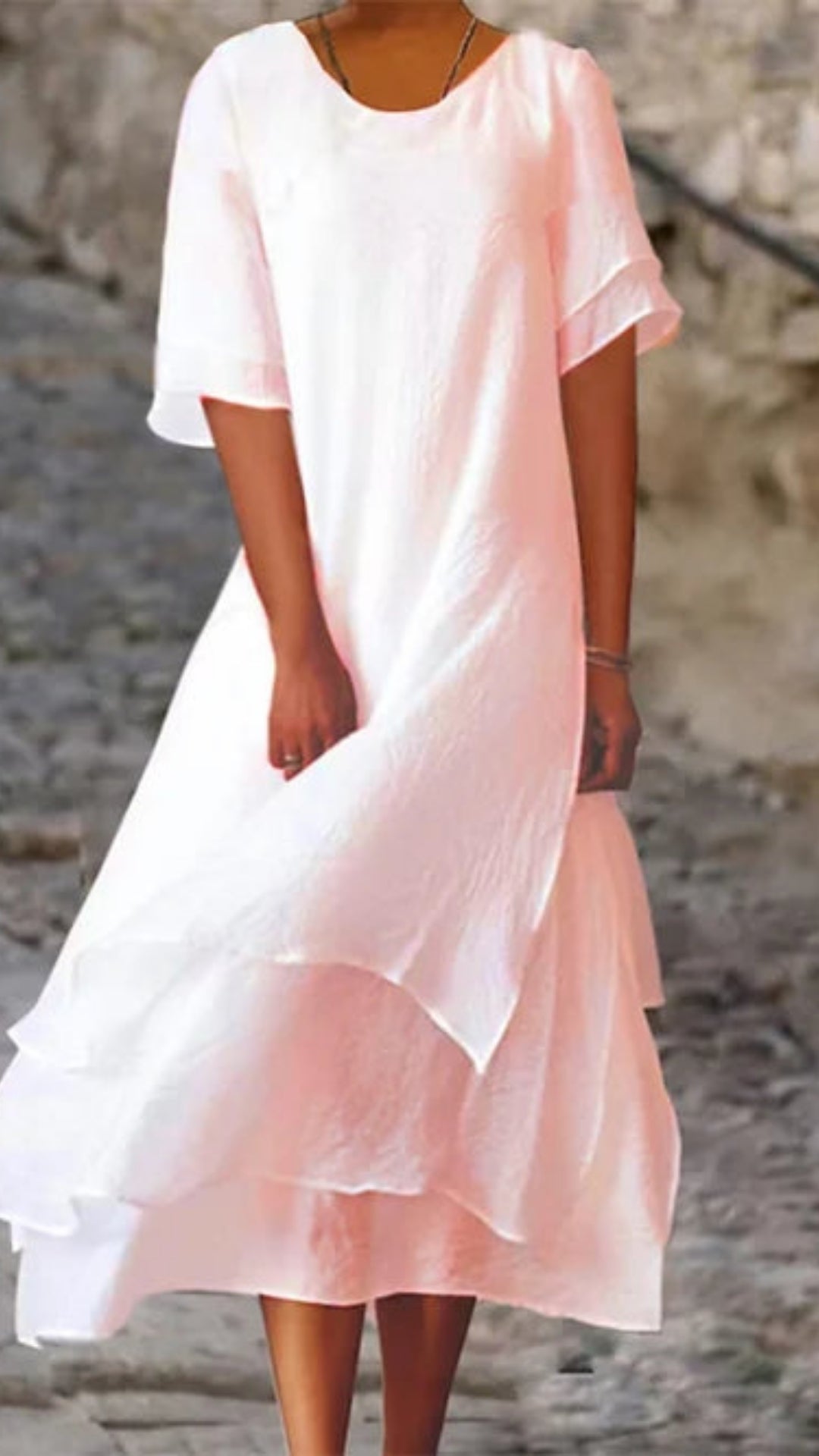 Damen Midi-Abendkleid Mehrlagiger Saum Elegantes Kleid