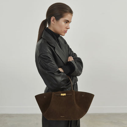 Damen Trapez-Tasche Leder Lässig Schwarz - Eveloria