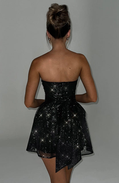Damen Trägerloses Glitzer Cocktailkleid Mini