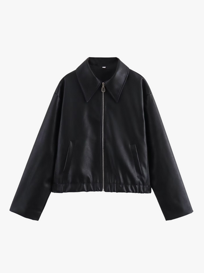 Modische Damen Kunstlederjacke Weinrot