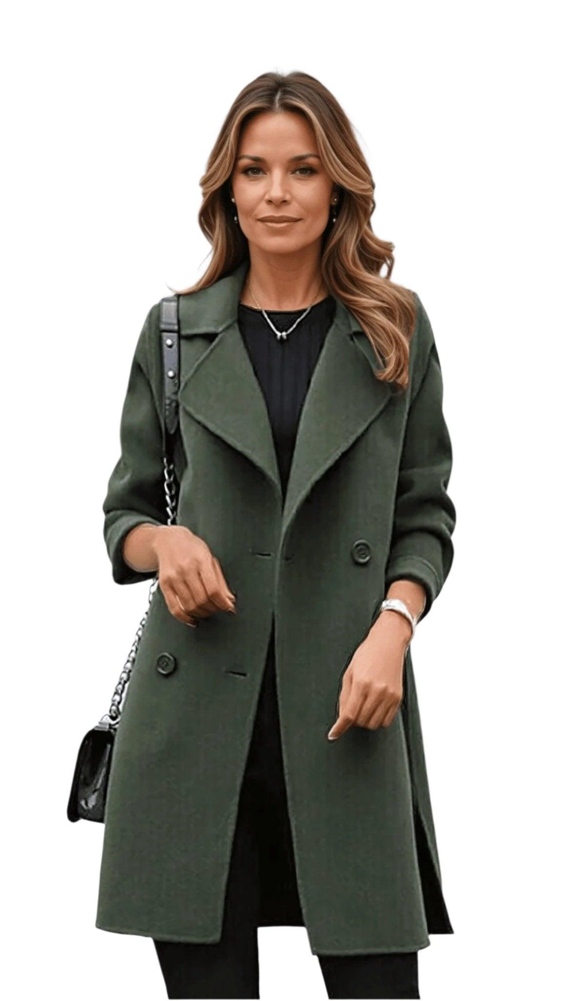 Damen Wintermantel Klassischer Revers Chic Schwarz - Eveloria