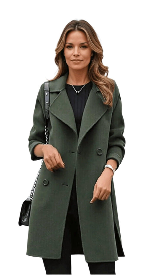 Damen Wintermantel Klassischer Revers Chic Schwarz - Eveloria