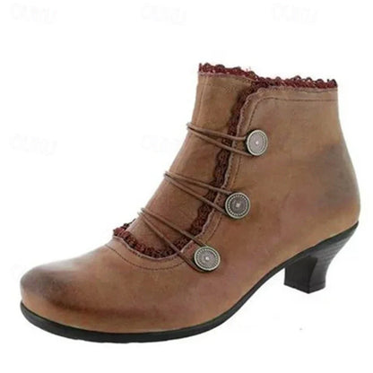 Damen Viktorianische Schnür-Stiefeletten Spitzenbesatz