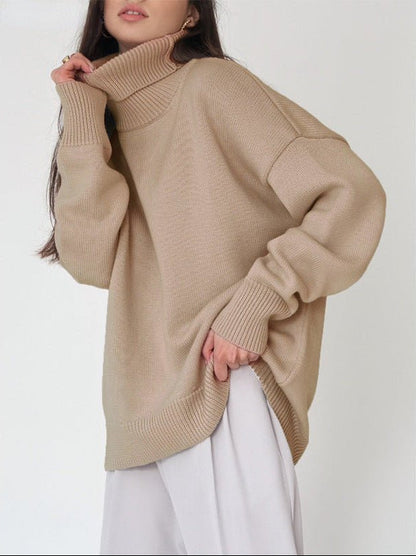 Damen Oversize Pullover Hochhalter Lässig Bequem