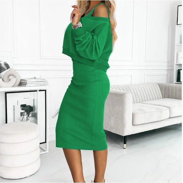 Damen Freizeit-Set Strickpullover Midikleid