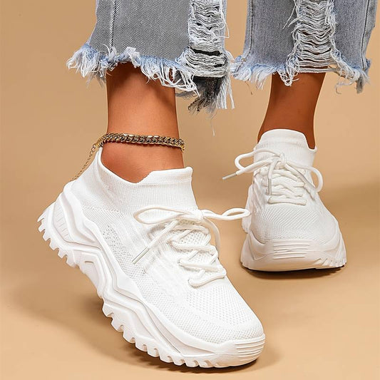 Damen Schnür-Sneaker Klobige Sohle Schwarz - Eveloria