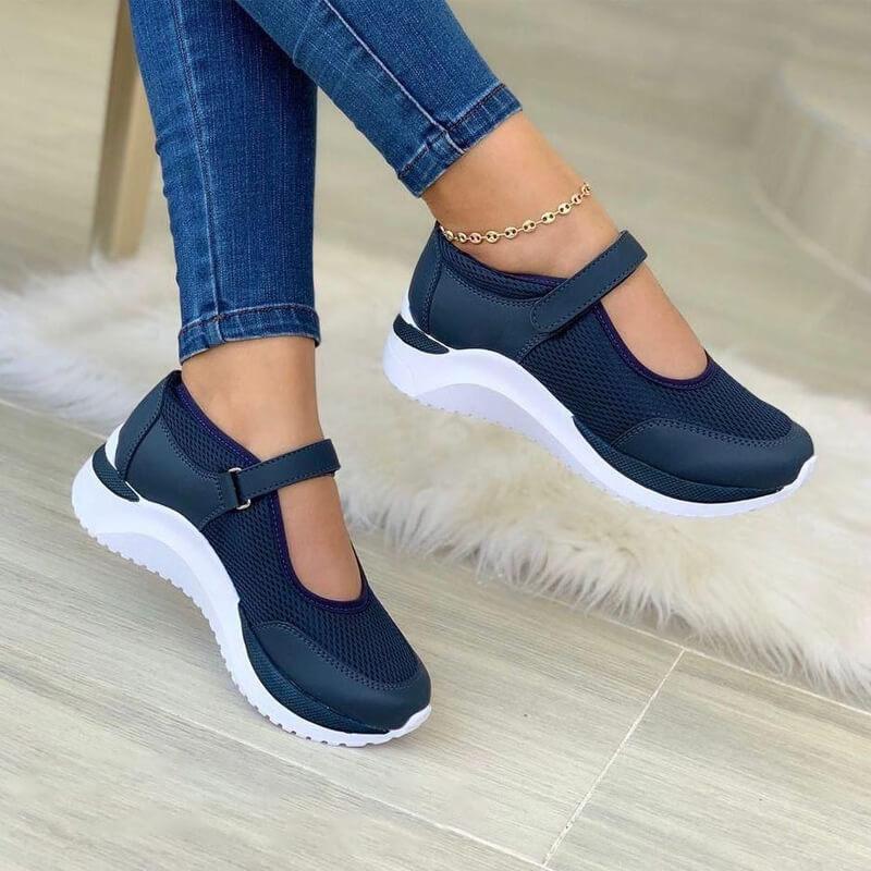Damen Mesh Sneaker Klettverschluss Komfortschuhe