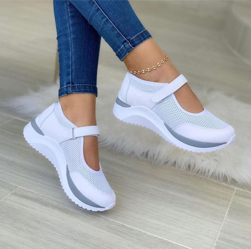 Damen Mesh Sneaker Klettverschluss Komfortschuhe