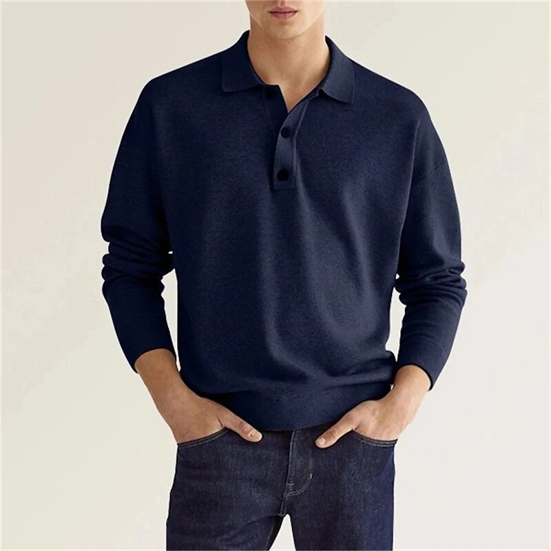 Eveloria Herren Langarm Poloshirt Klassisch