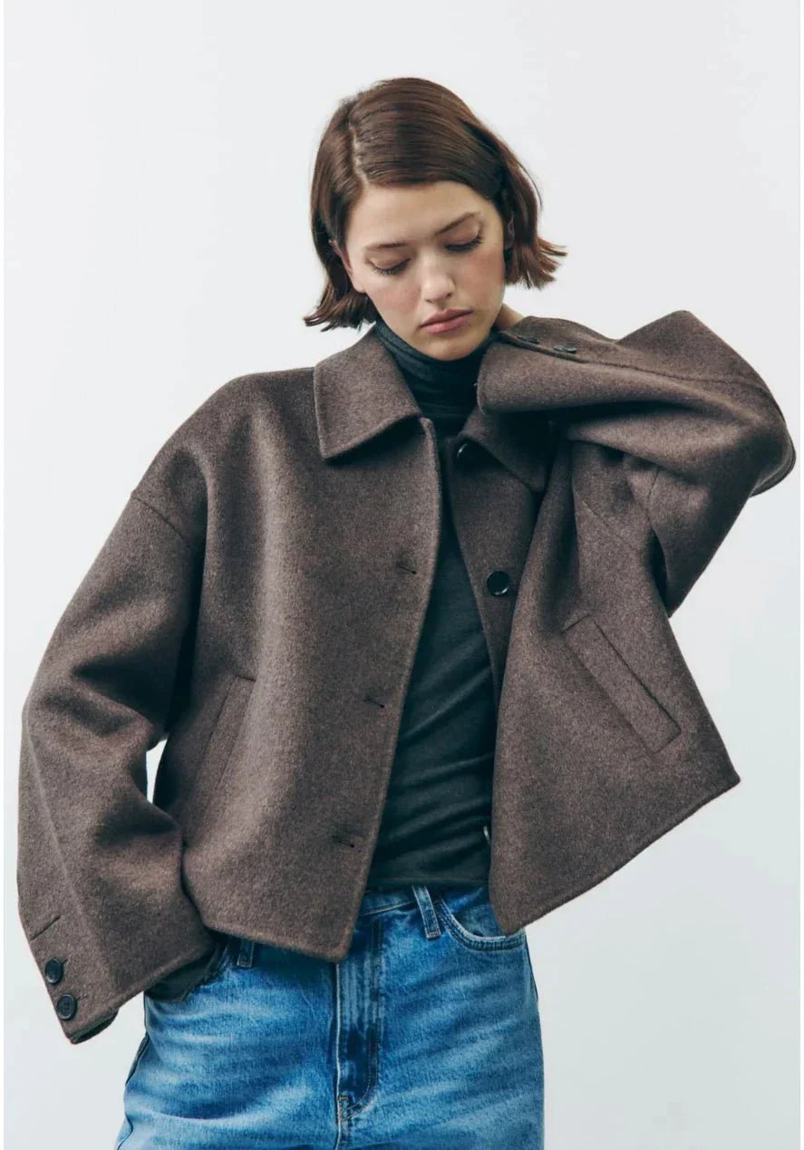 Damen Übergangsjacke Oversize mit Knöpfen und Reverskragen - Eveloria