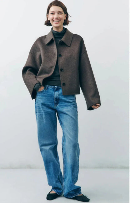Damen Übergangsjacke Oversize mit Knöpfen und Reverskragen