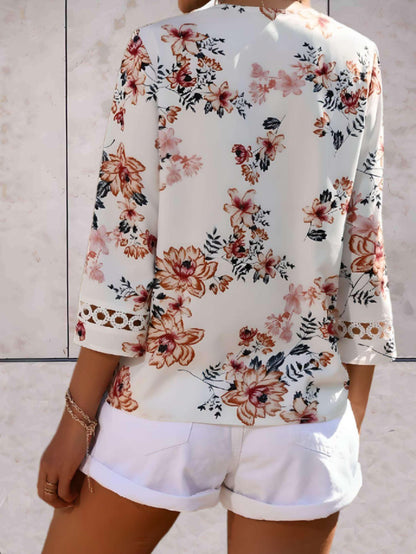 Damen Sommerbluse V-Ausschnitt Spitzen-Details Elegante Bluse