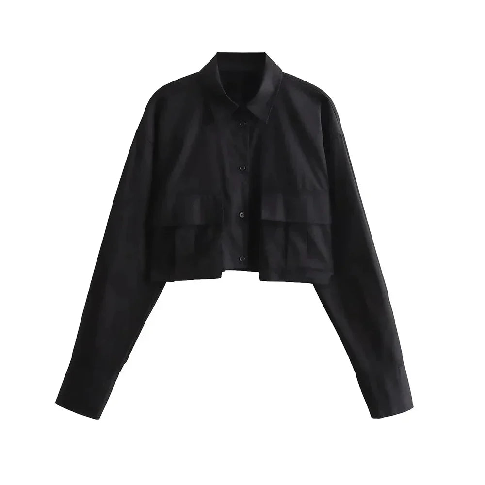 Damen Bequemes Cropped-Hemd Baumwolle Weich Pastellfarben