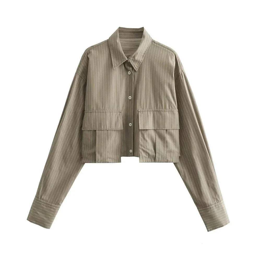 Damen Bequemes Cropped-Hemd Baumwolle Weich Pastellfarben