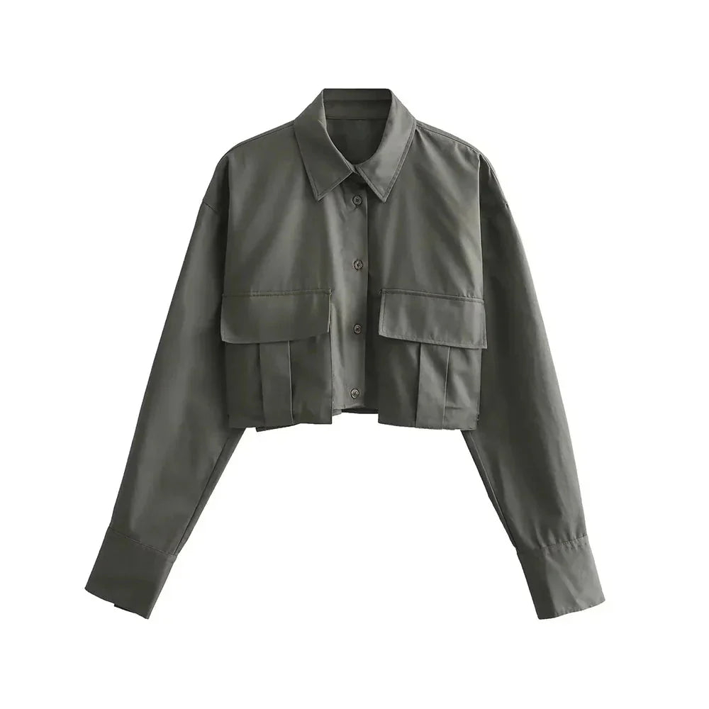 Damen Bequemes Cropped-Hemd Baumwolle Weich Pastellfarben